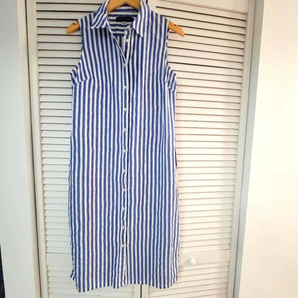 Tommy Hilfiger Striped Midi M  Shirtdress Front Button Cotton .